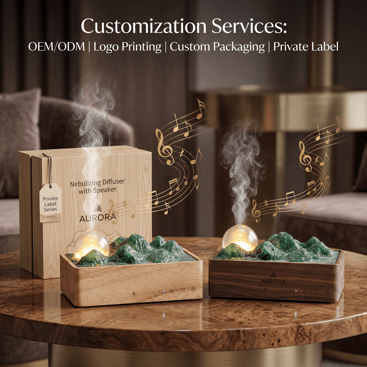 Custom Aroma Diffuser with Bluetooth Speaker