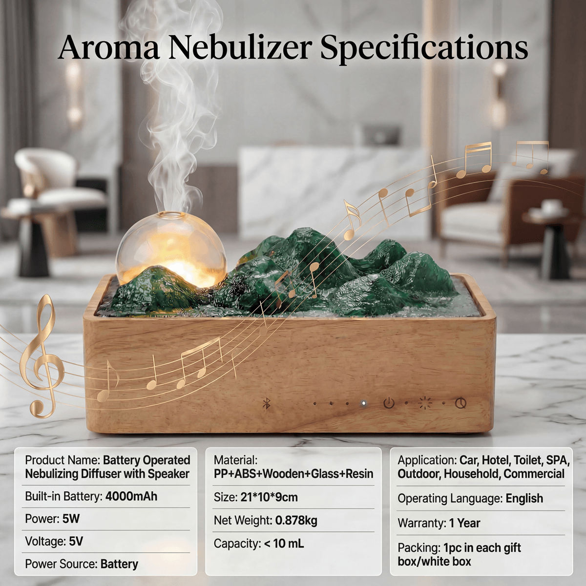 Aroma Diffuser with Bluetooth Speaker Specs